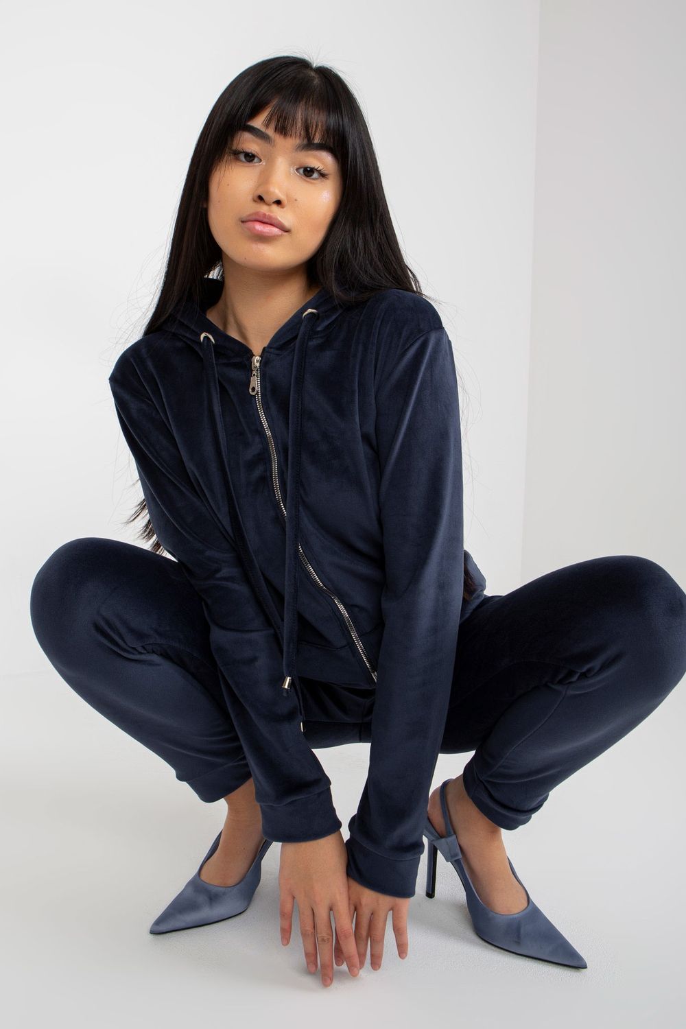 Relevance Navy Velvet Long Sleeve Co-Ord Set - view 2