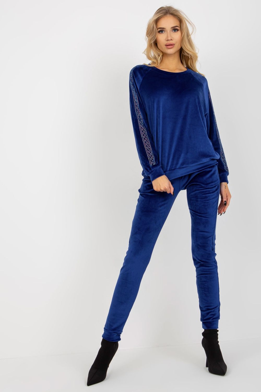 Relevance Cobalt Blue Round Neck Velvet Long Sleeve Co-Ord Set