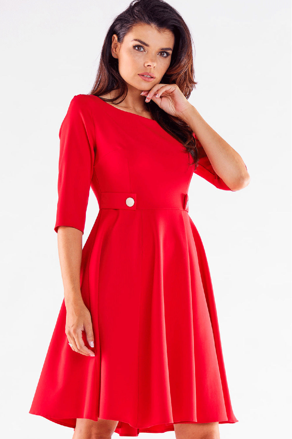 Awama Red Short Sleeve Dress