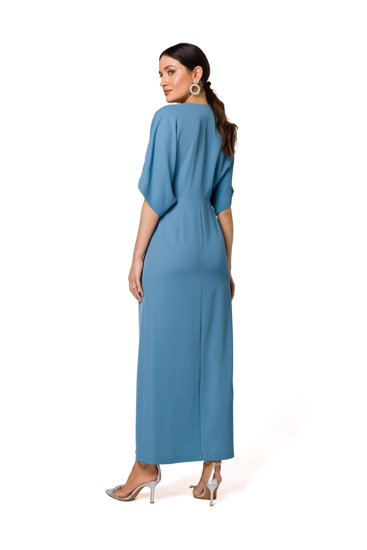 Makover Blue V-Neck Evening Dress - view 2