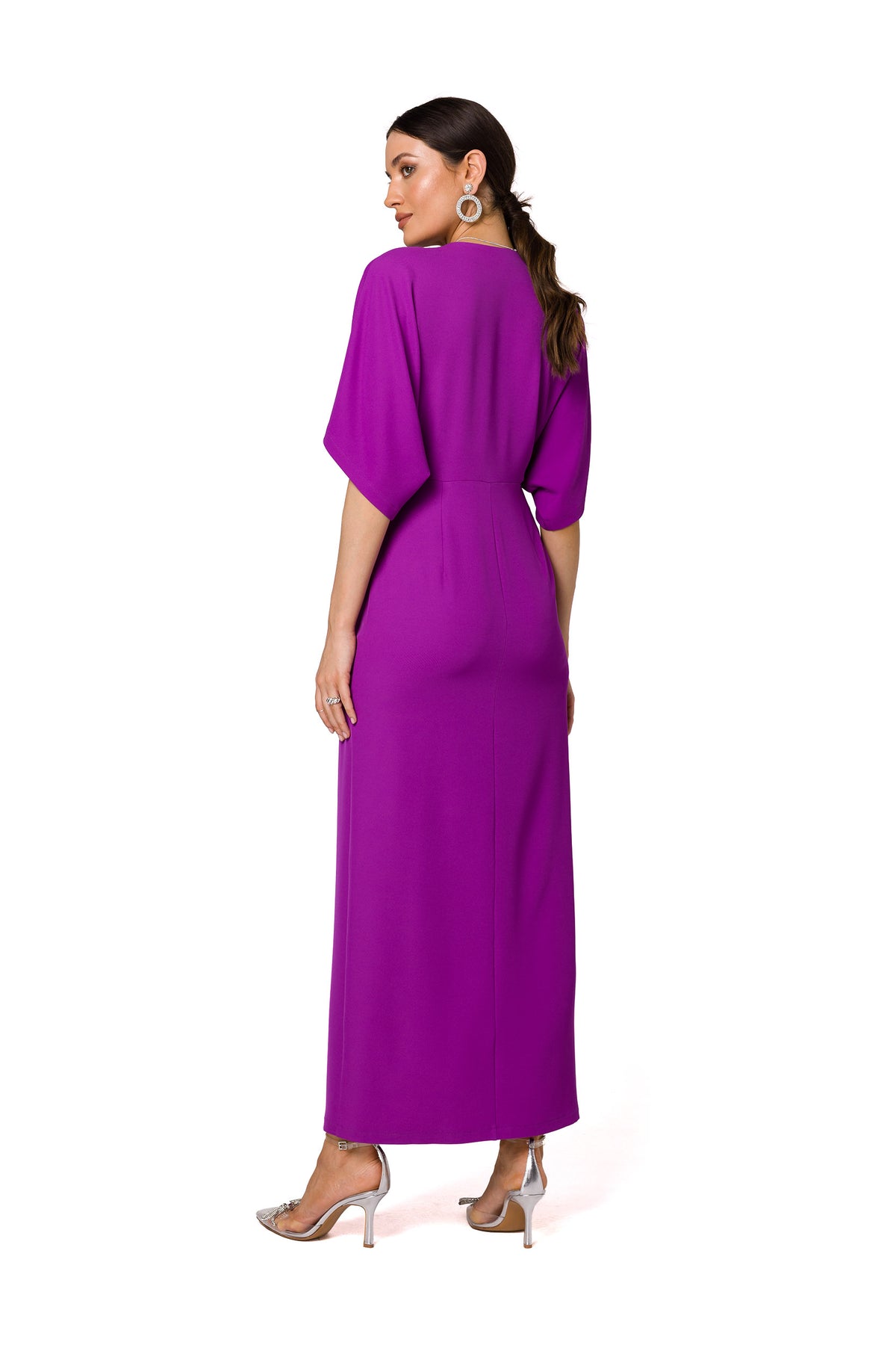 Makover Lavender V-Neck Evening Dress