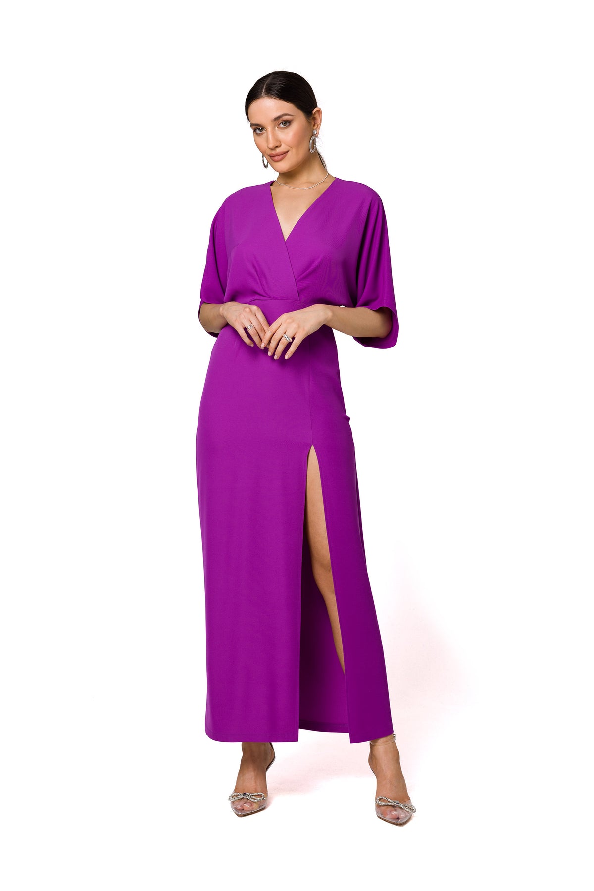 Makover Lavender V-Neck Evening Dress - view 2