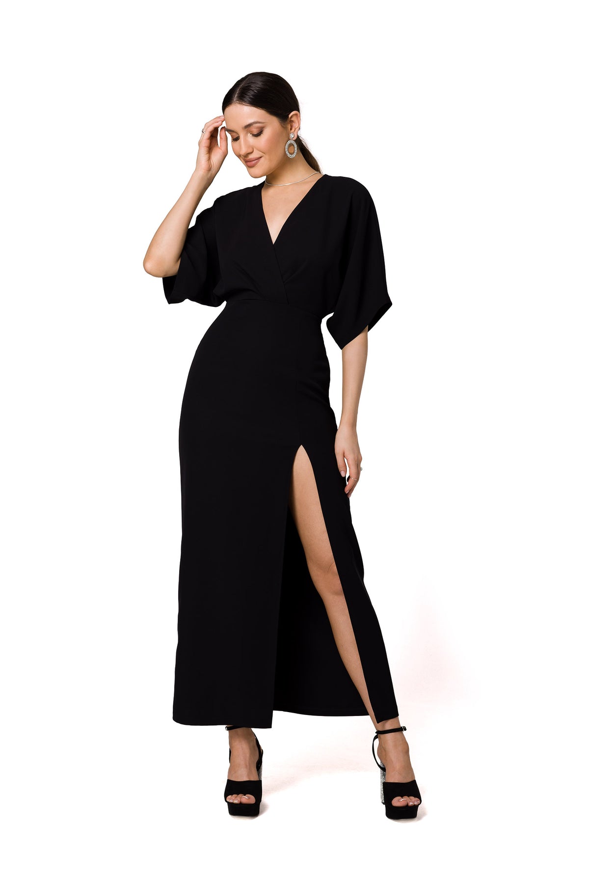 Makover Black V-Neck Evening Dress