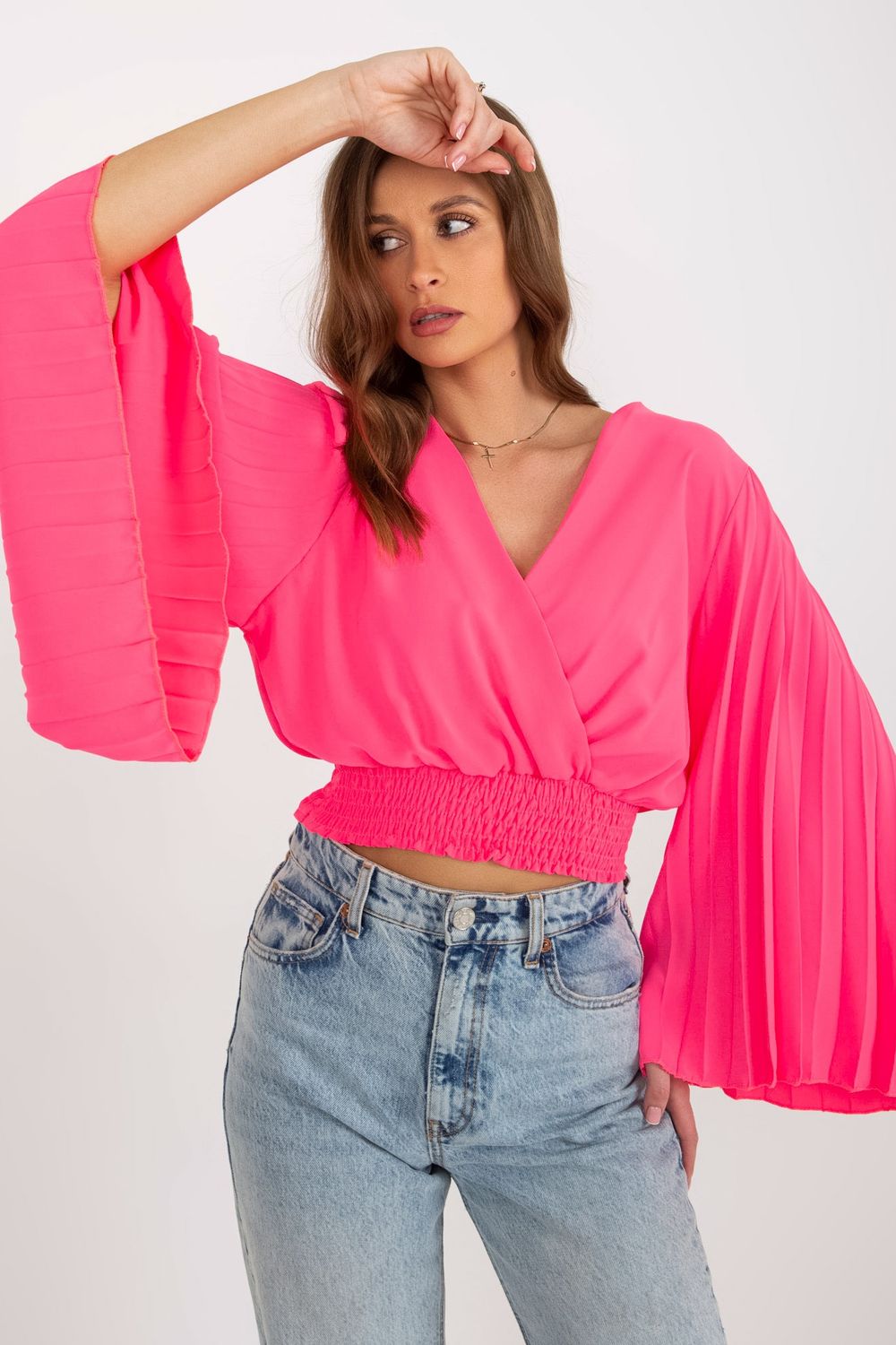 Italy Moda Neon Pink Wrap Blouse - view 2