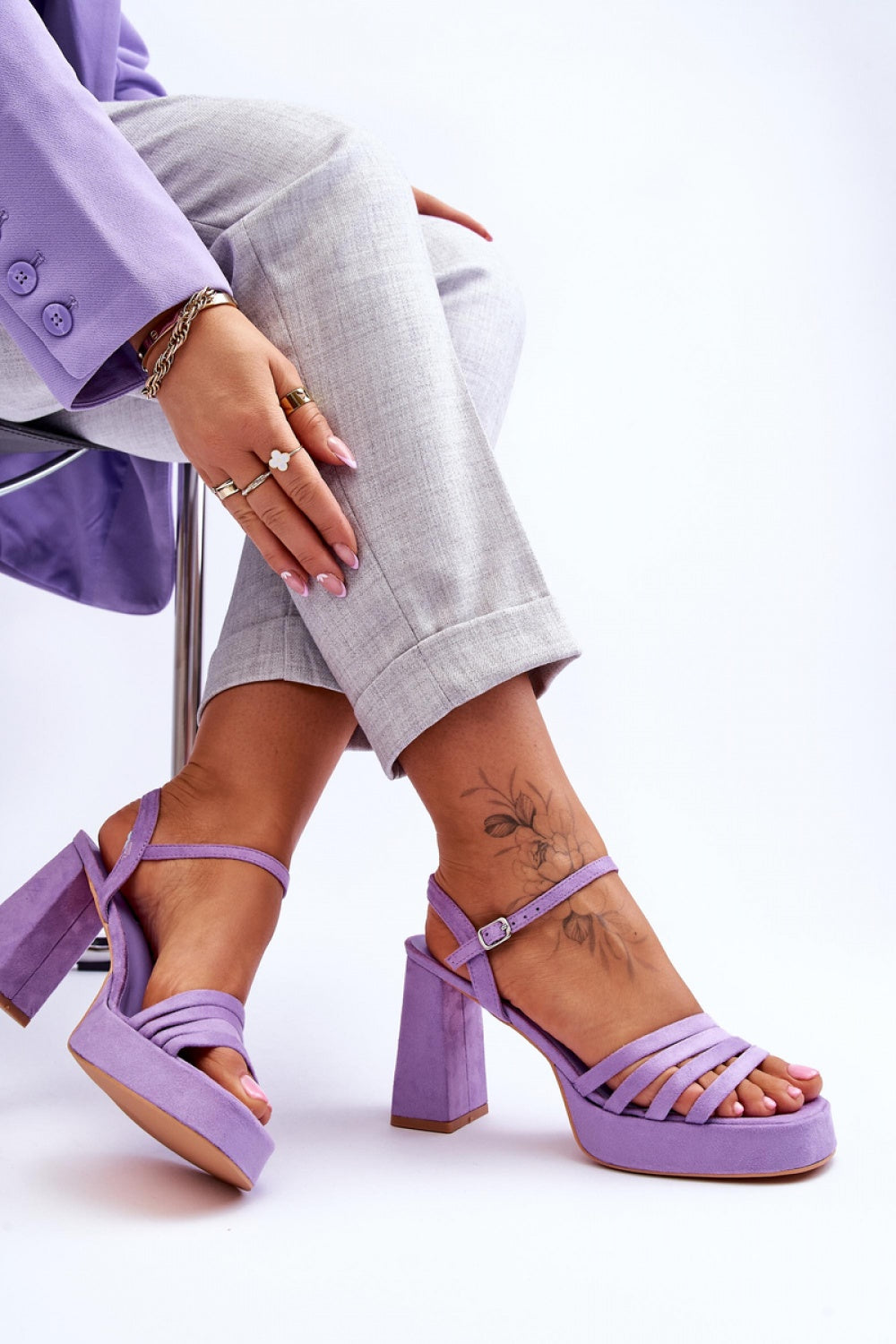 Step In Style Verda Violet Faux Leather Platform Heeled Sandals