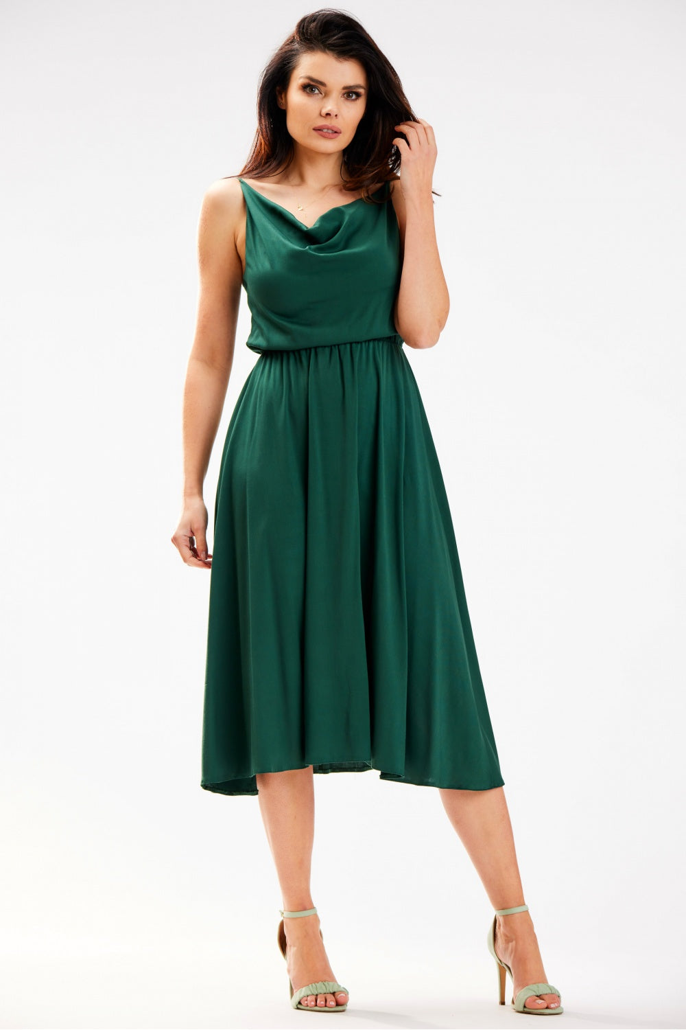 Awama Bottle Green Midi Sleeveless Dress