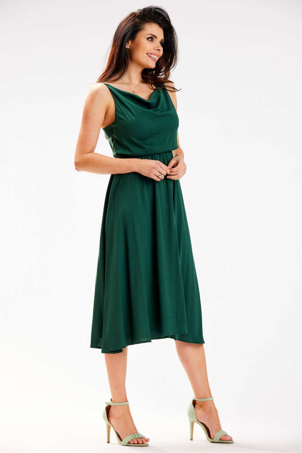 Awama Bottle Green Midi Sleeveless Dress - view 2