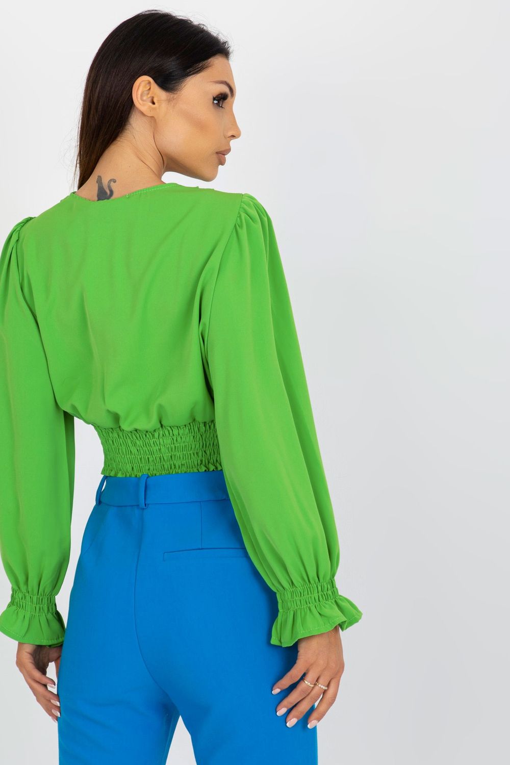 Italy Moda Light Green Wrap Long Sleeve Blouse - view 3