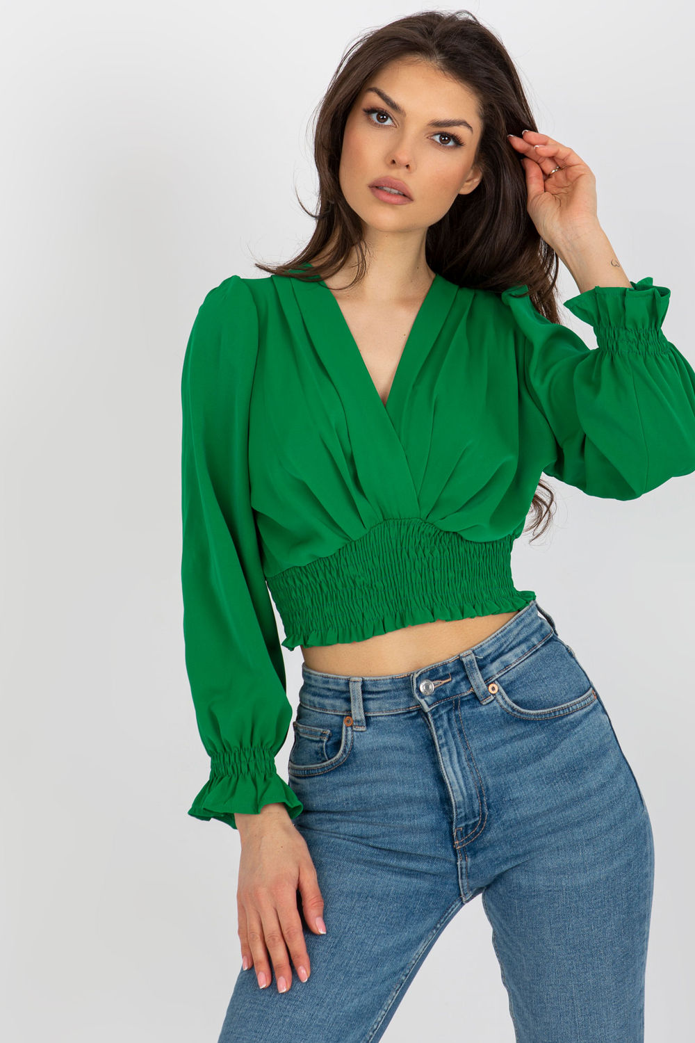 Italy Moda Green Wrap Long Sleeve Blouse