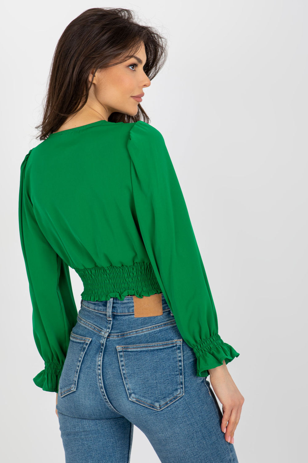 Italy Moda Green Wrap Long Sleeve Blouse - view 3
