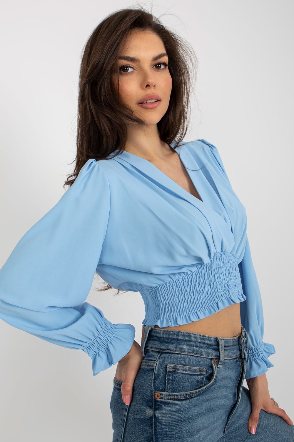 Italy Moda Light Blue Wrap Long Sleeve Blouse - view 2