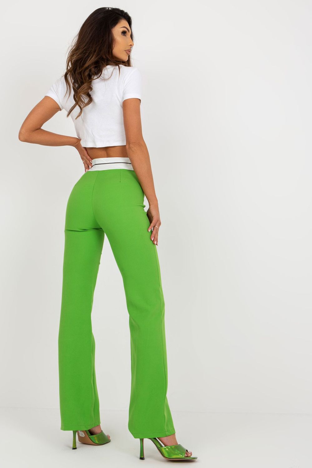 Italy Moda Light Green Straight High Waisted Trousers - view 3