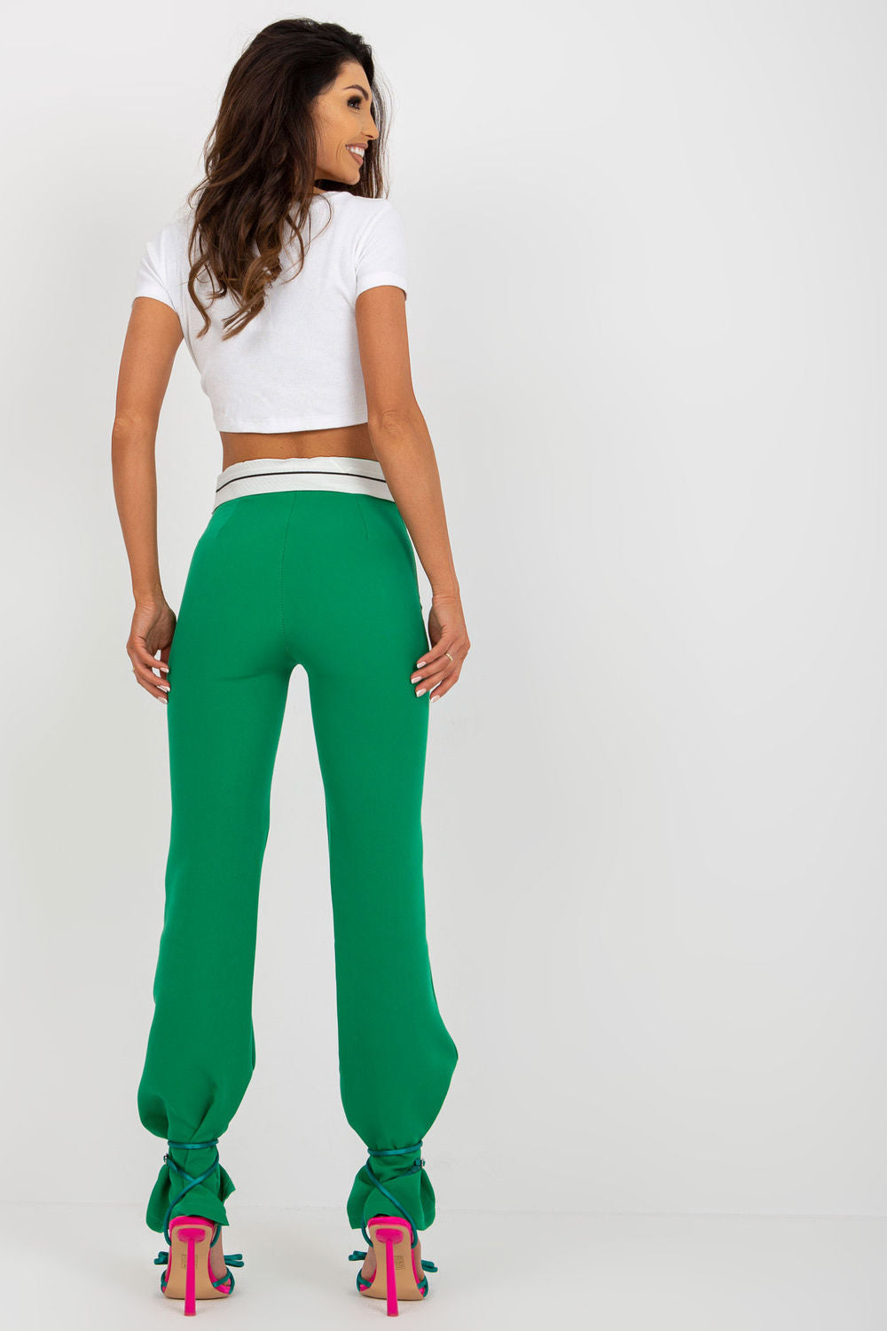Italy Moda Green Straight High Waisted Trousers - view 3