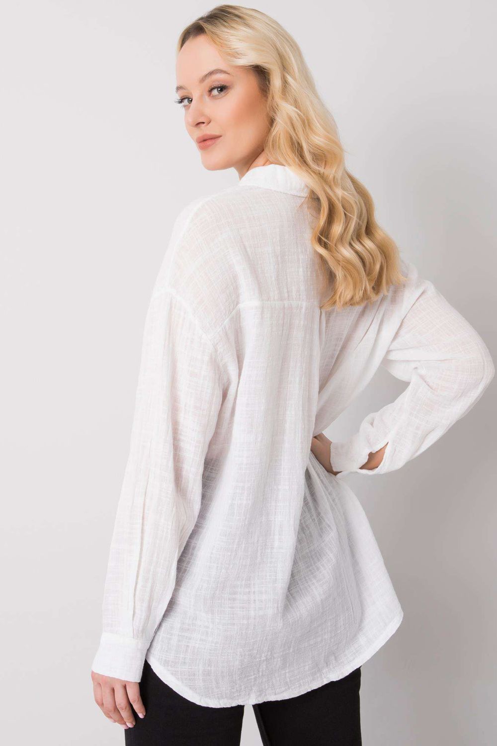 Och Bella White Cotton Long Sleeve Top - view 3