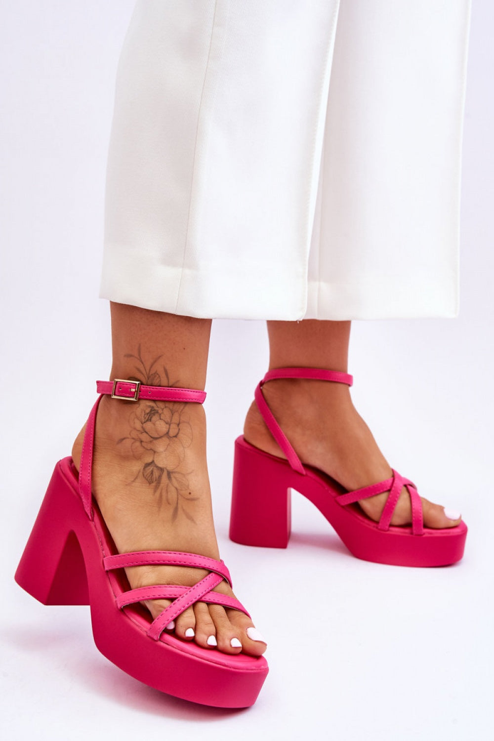 Step In Style Shemira Fuchsia Heeled Sandals