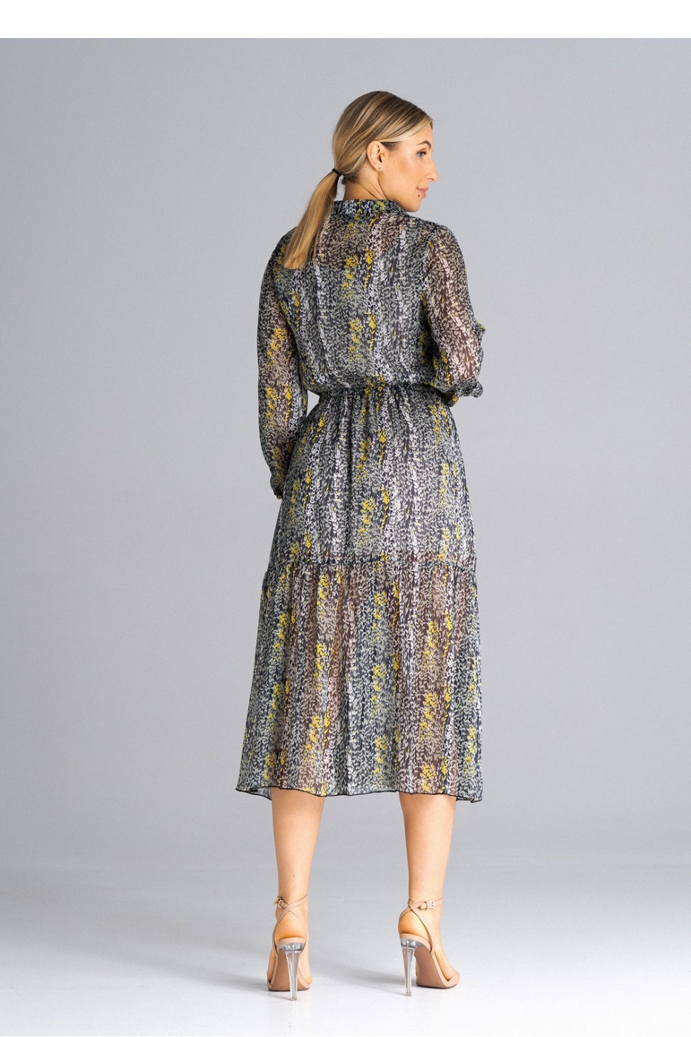 Figl Patterned Midi Flared Long Sleeve Dress - view 3