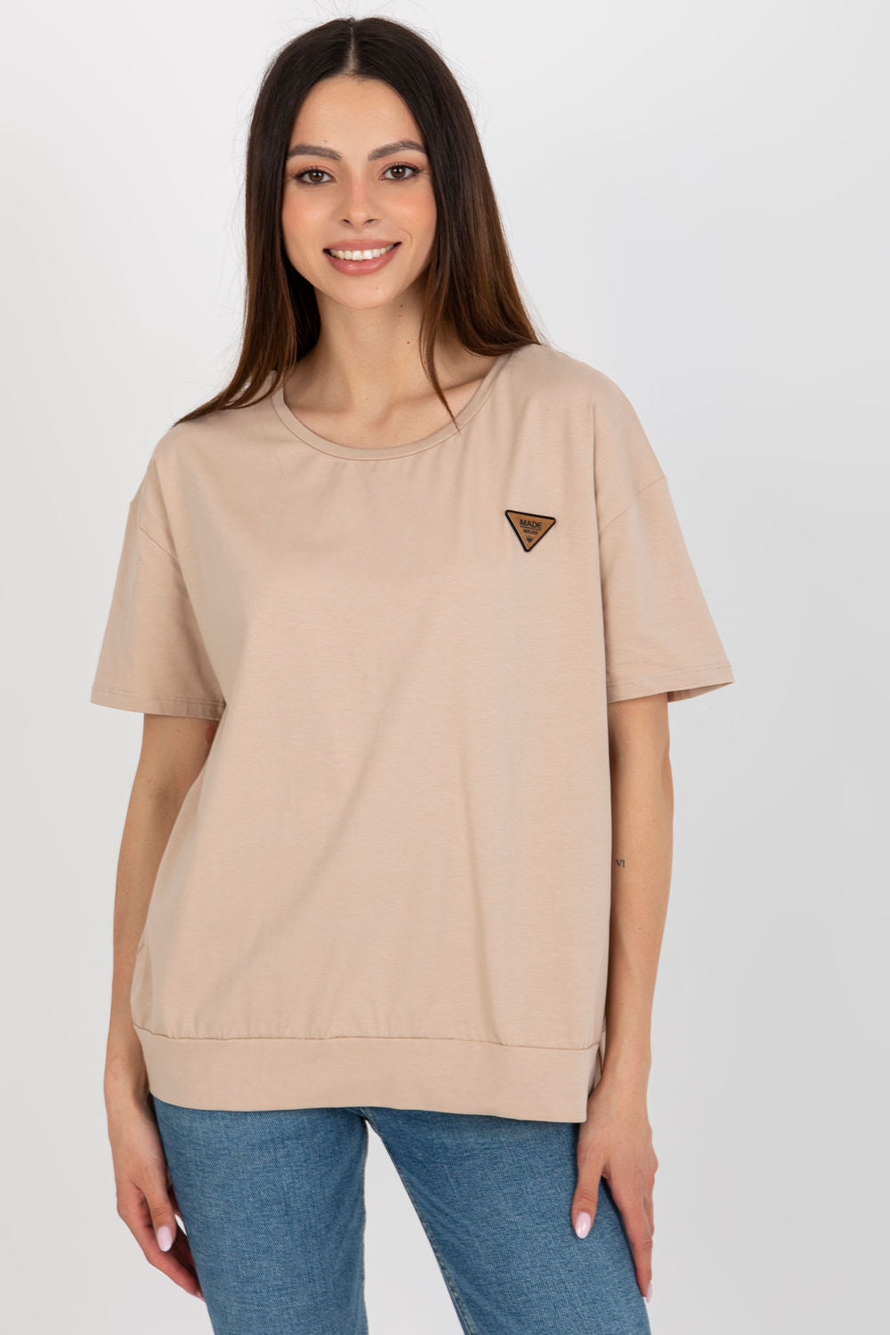 Relevance Beige Short Sleeve Blouse
