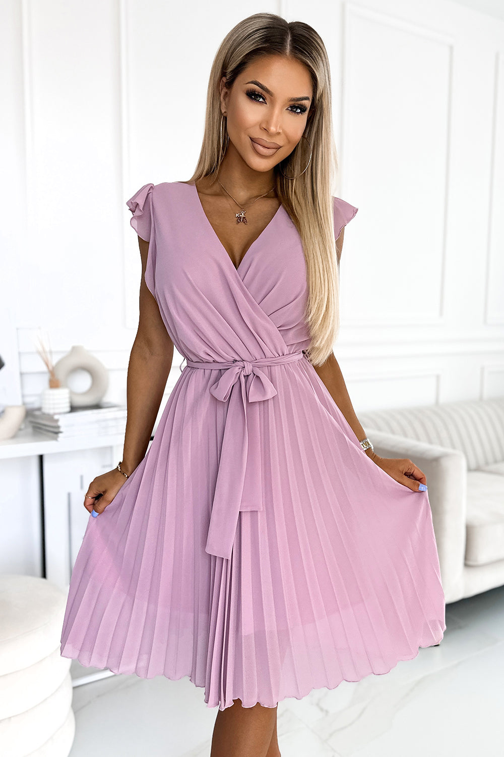 Numoco Polina Pink Chiffon Cocktail Dress