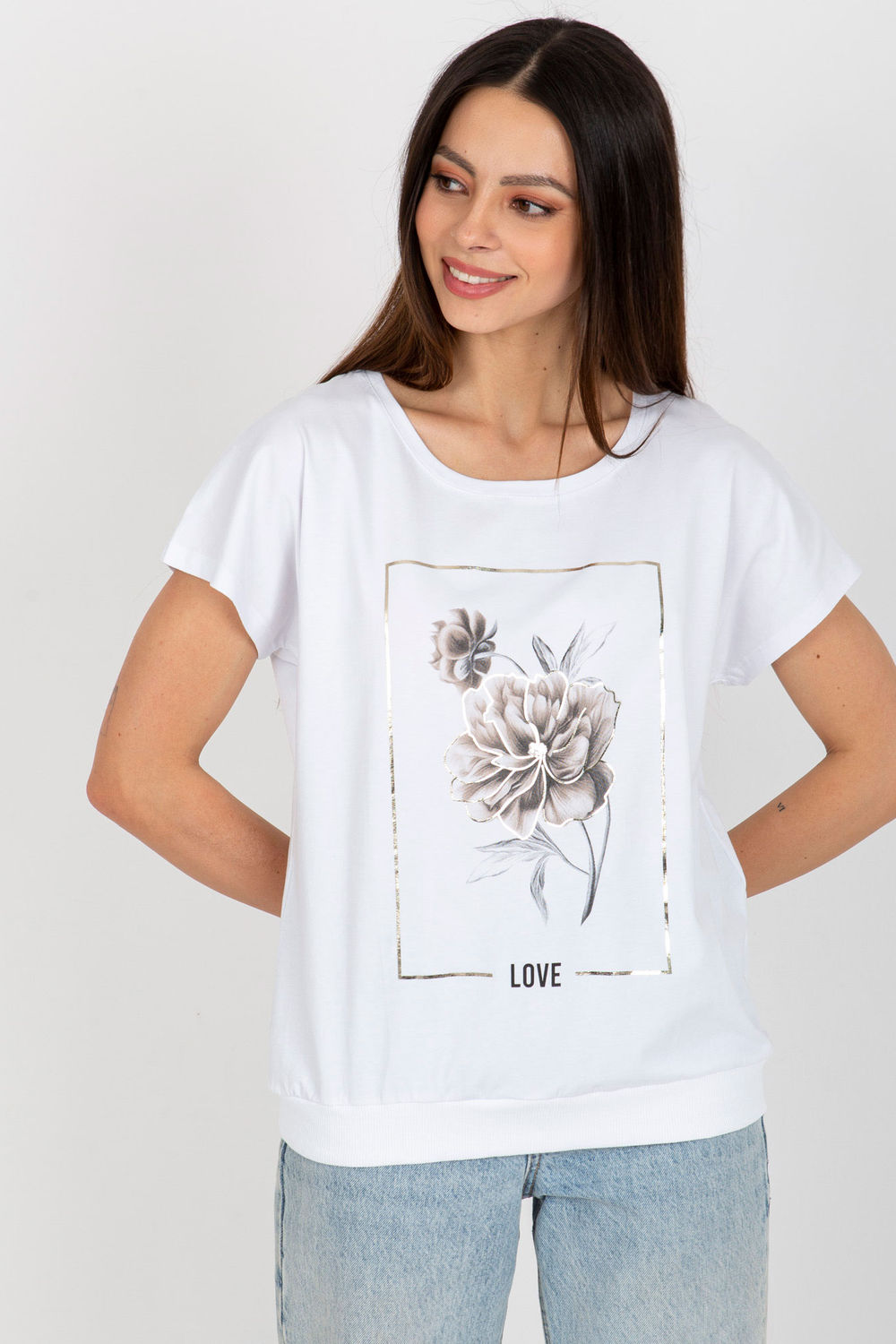 Rue Paris White Printed Short Sleeve Cotton Blouse