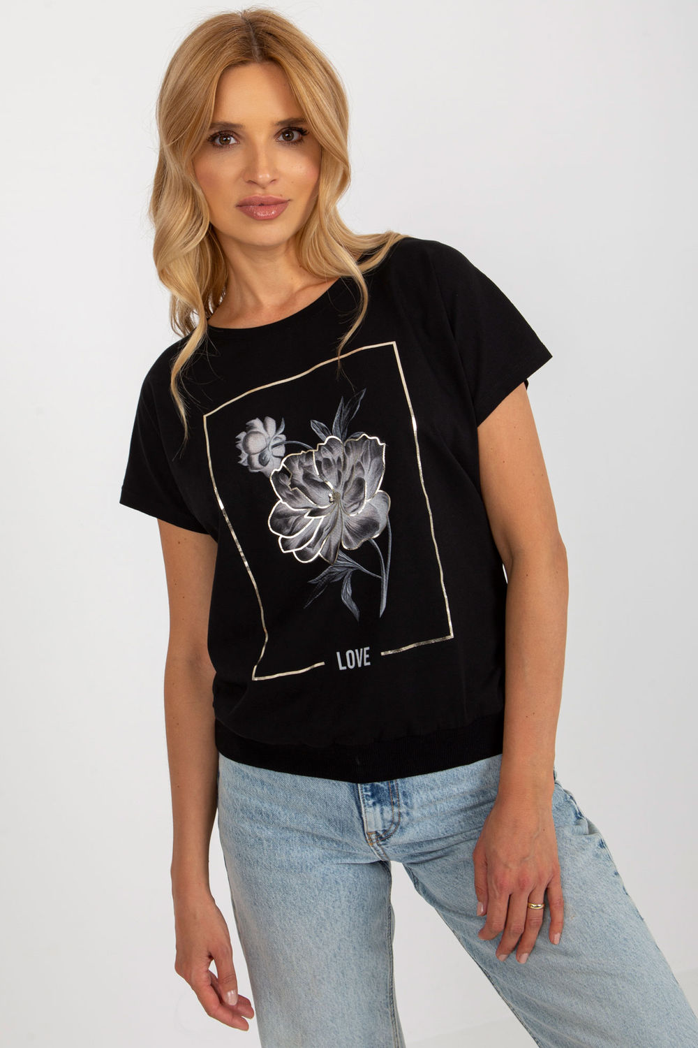 Rue Paris Black Short Sleeve Cotton Blouse - view 2