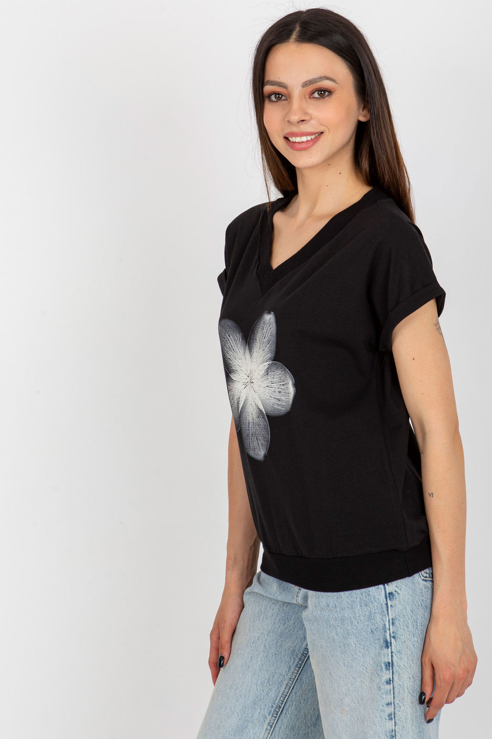 Rue Paris Black Printed Short Sleeve Cotton Blouse - view 2