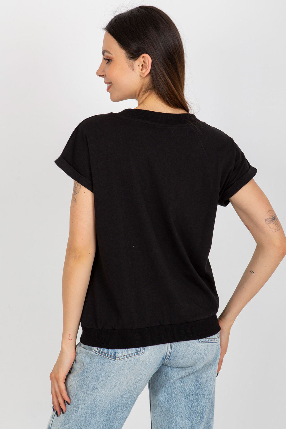 Rue Paris Black Printed Short Sleeve Cotton Blouse - view 3
