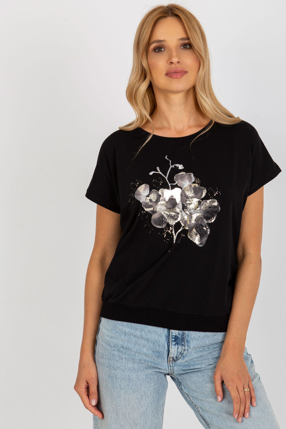 Rue Paris Black Short Sleeve Cotton Blouse