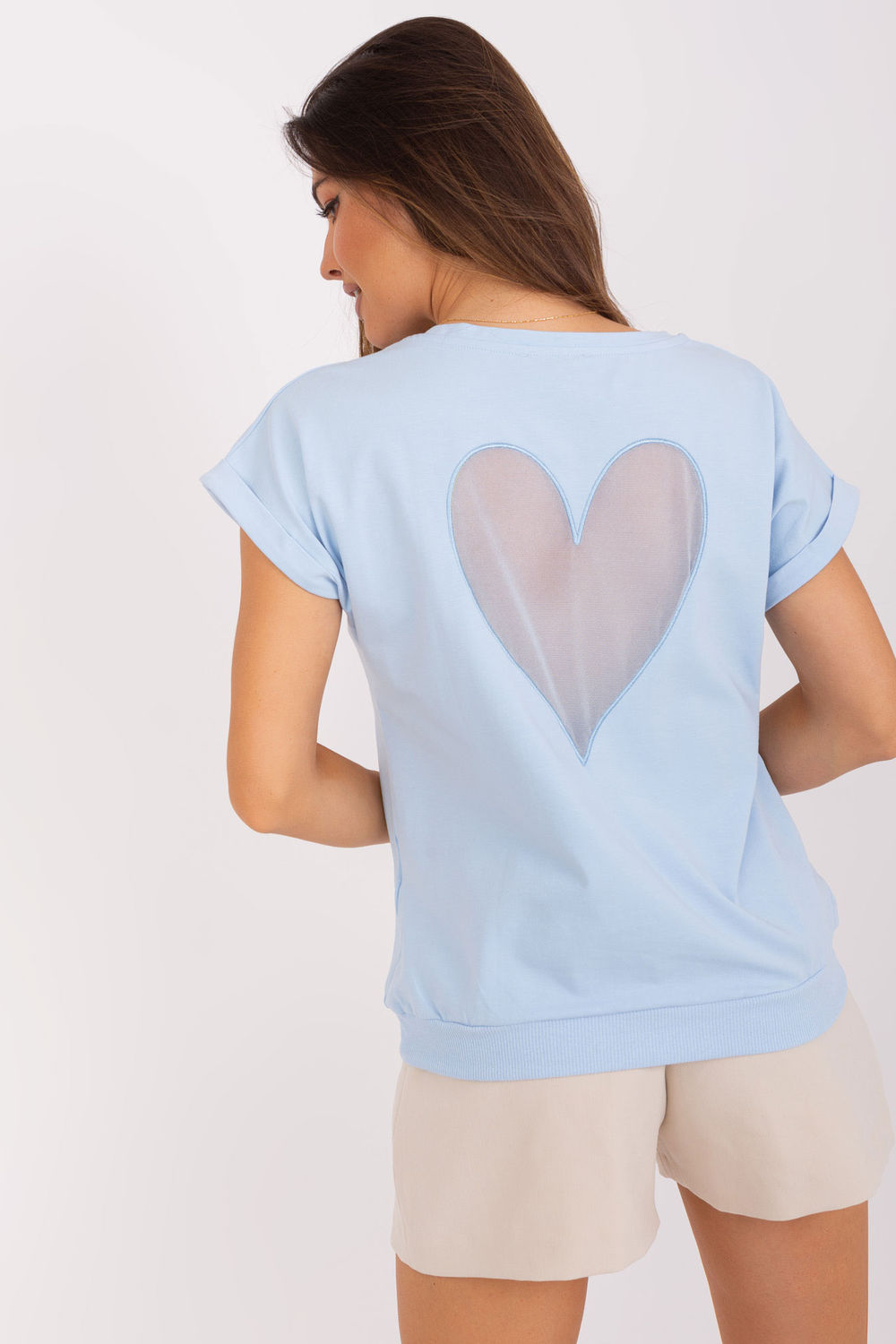 Relevance Light Blue Mesh Short Sleeve Blouse - view 3