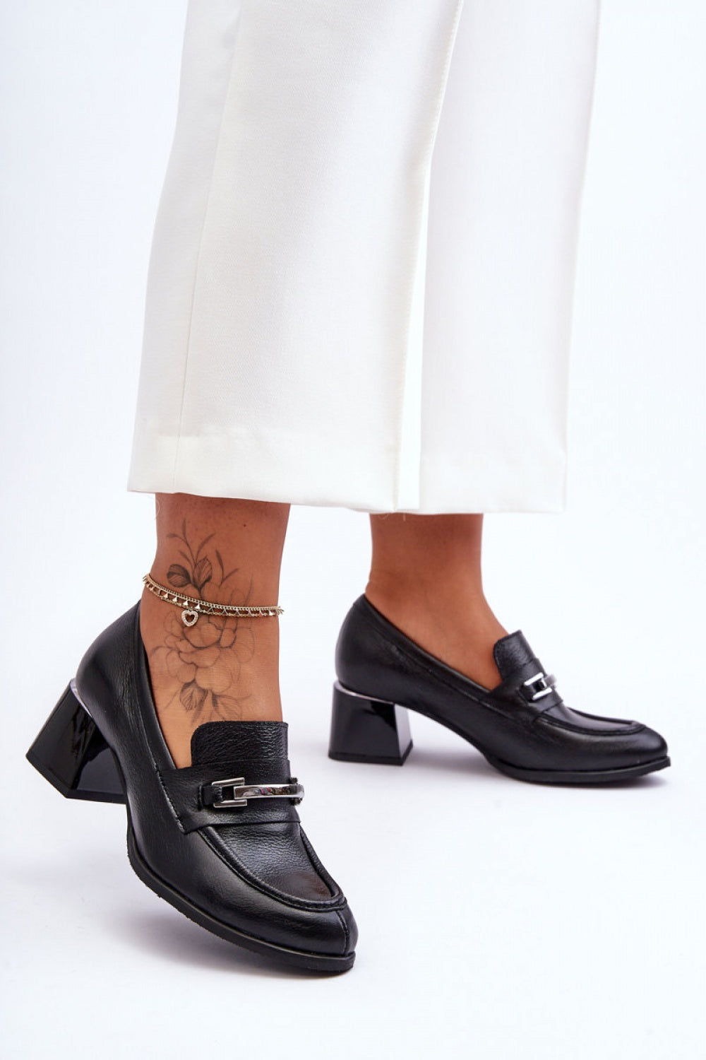 Step In Style Damira Black Leather Court Shoes - view 3
