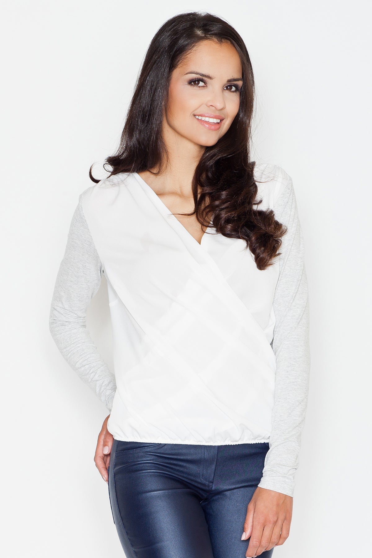 Figl Light Grey Pleated Long Sleeve Blouse
