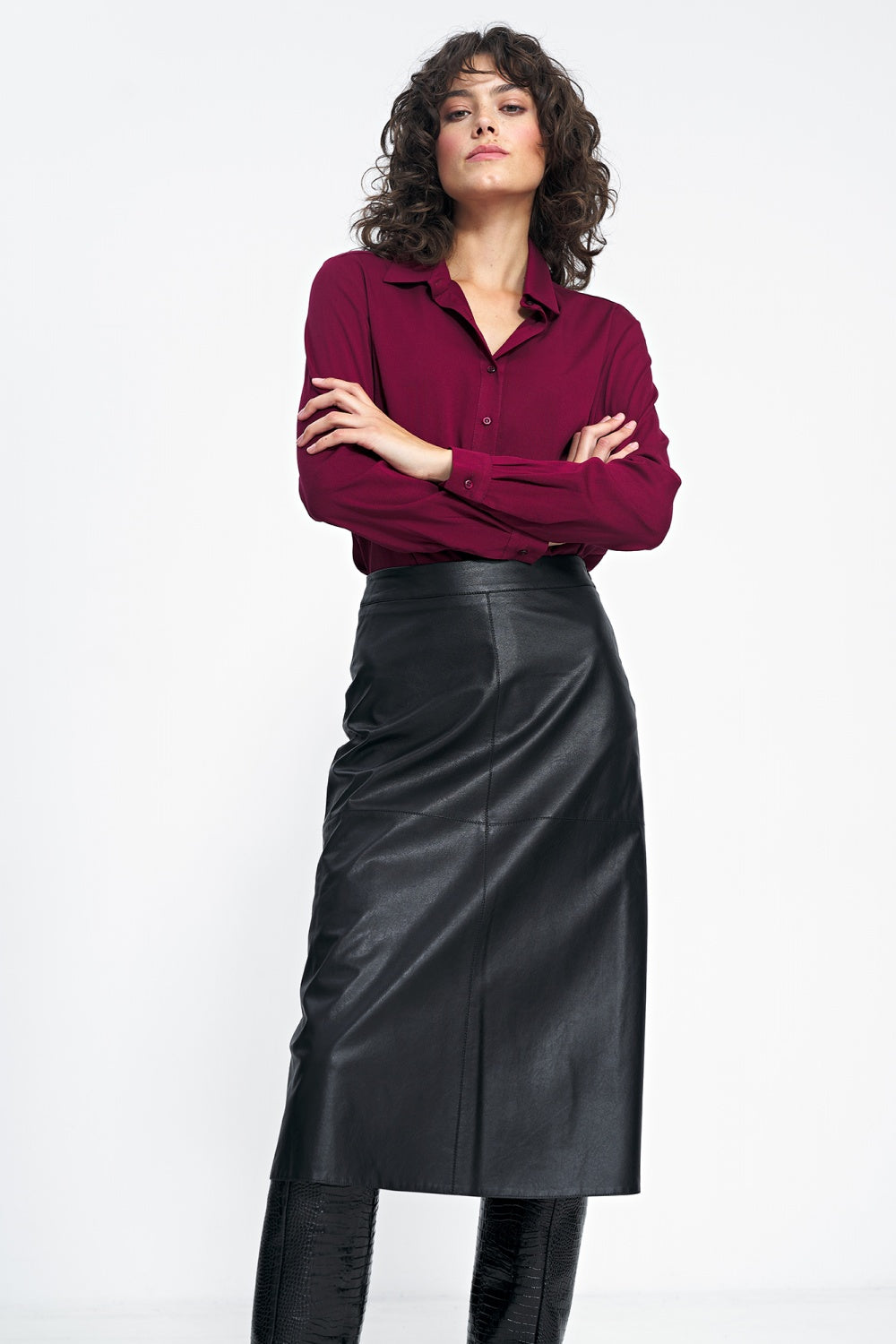 Nife Burgundy Oversized Long Sleeve Top - view 2