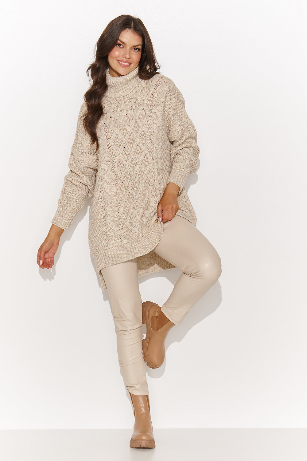 Numinou Beige Marl Long Sleeve Roll Neck Jumper - view 2