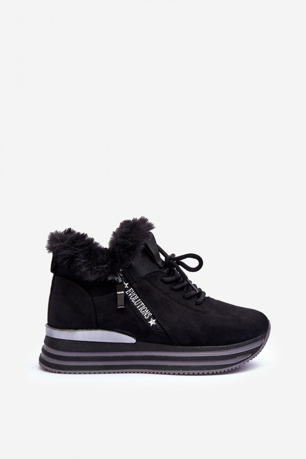 Step In Style Black Faux Suede Platform Lace Up Trainers - view 3