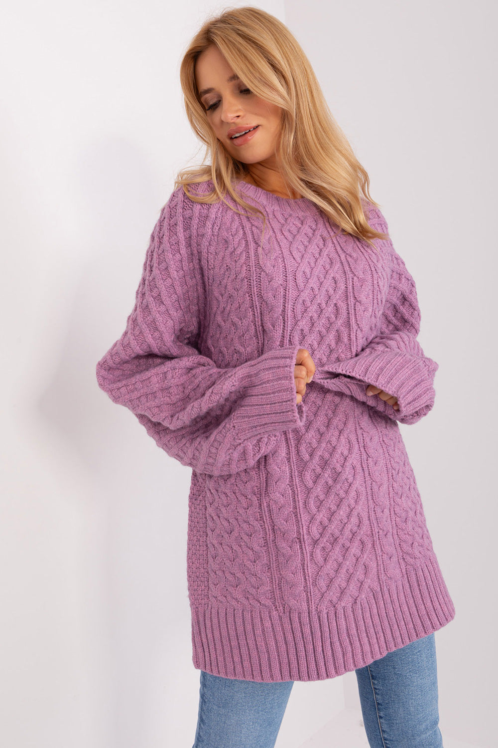 AT Violet Oversized Long Sleeve Longline Jumper - view 2