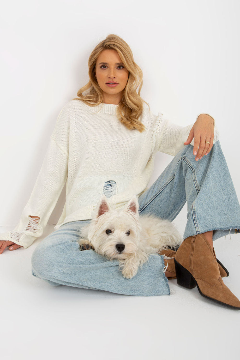 Badu Ecru Boat Neck Long Sleeve Jumper