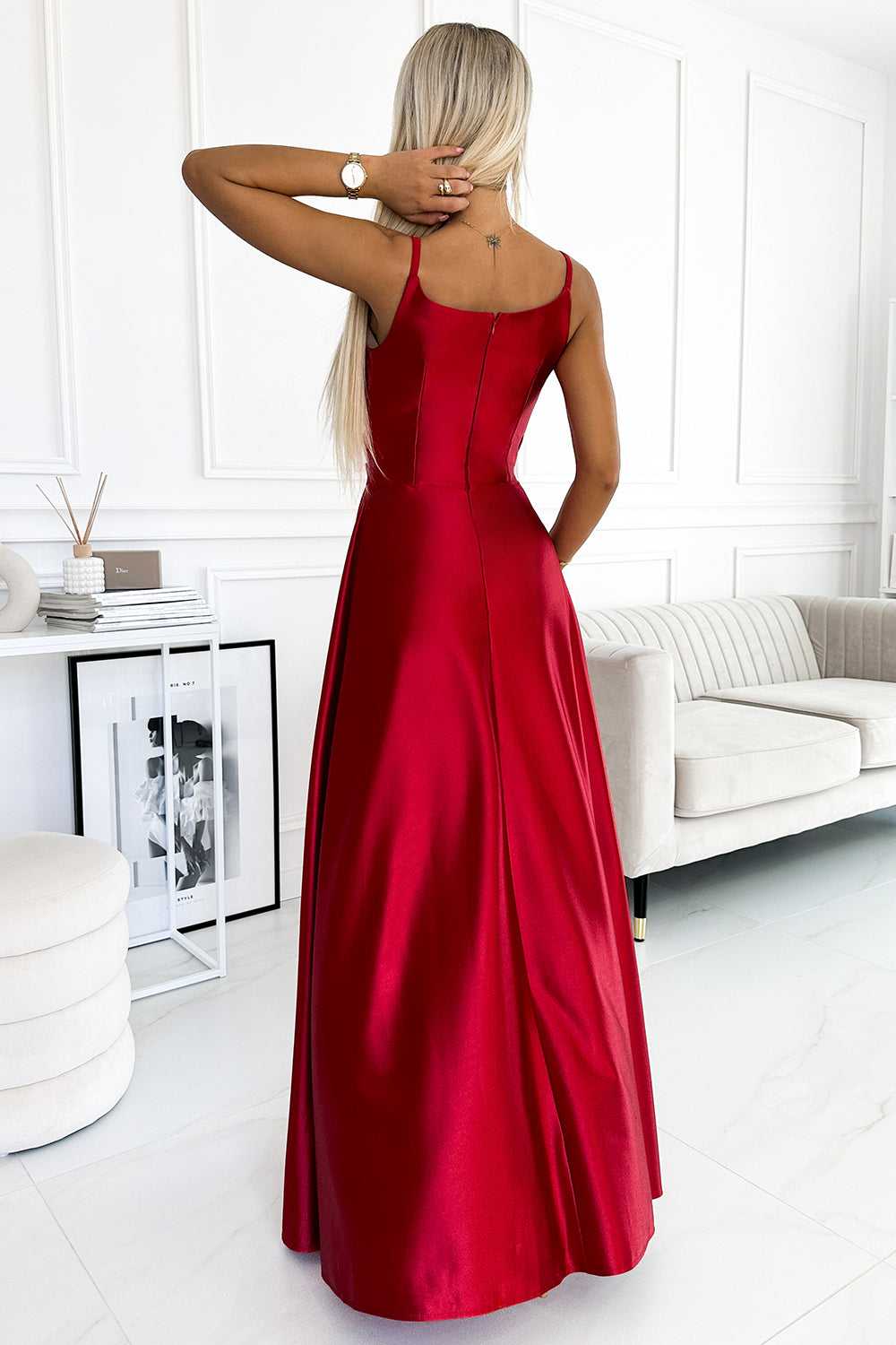 Numoco Chiara Red Satin Maxi Dress - view 2