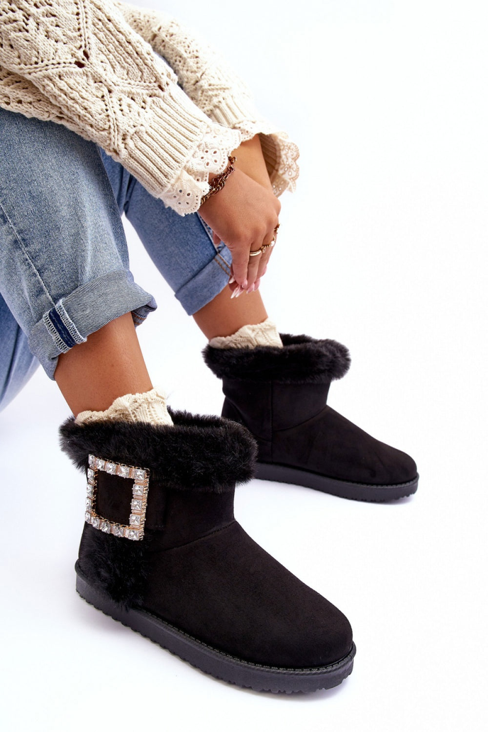 Step In Style Dulca Black Faux Suede Warm Lined Snow Boots - view 2
