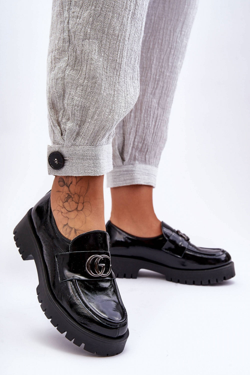 Step In Style Rosefalls Black Leather Platform Heeled Shoes