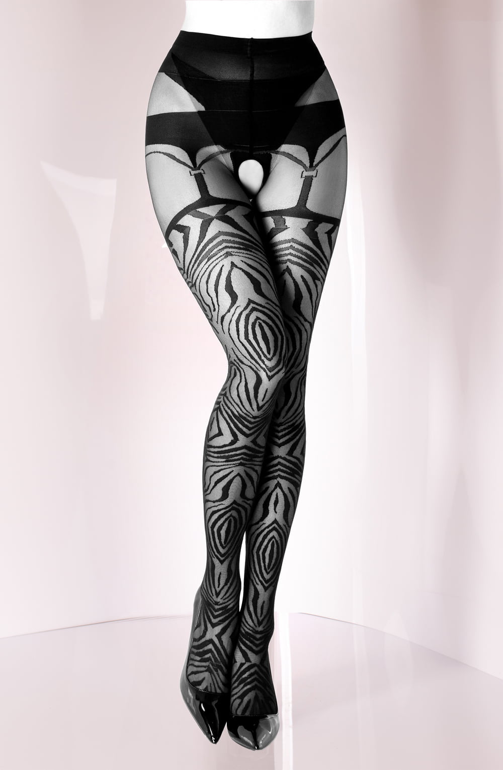 Black Secret Black Crotchless Striped Tights - view 7