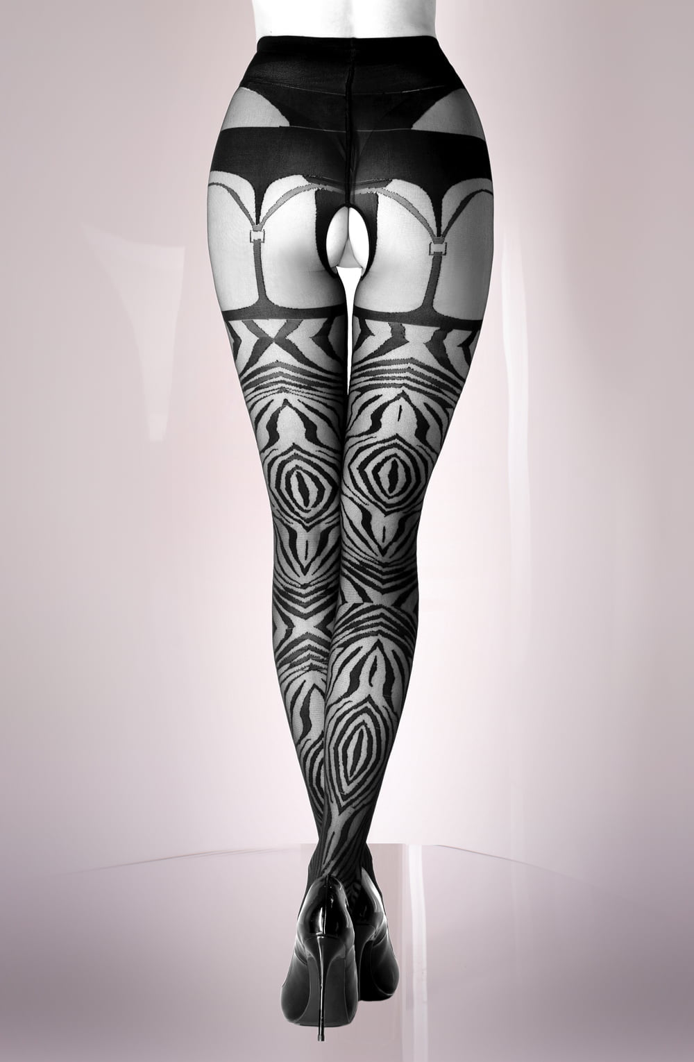 Black Secret Black Crotchless Striped Tights - view 8