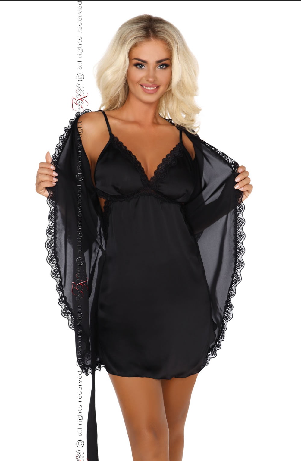Beauty Night Shannon Black Lace Dressing Gown