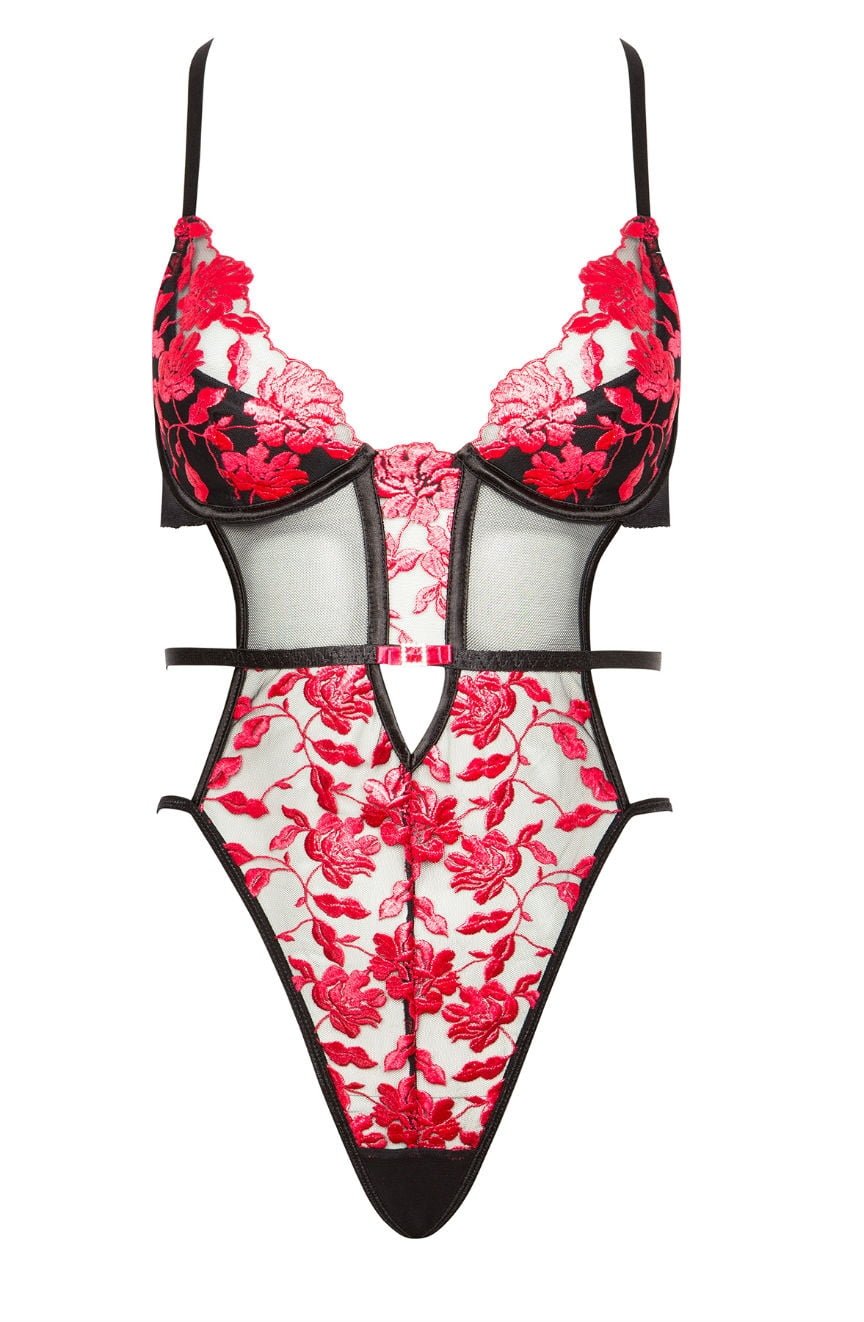 Beauty Night Evangelina Black and Ruby Mesh Underwired Teddy - view 8