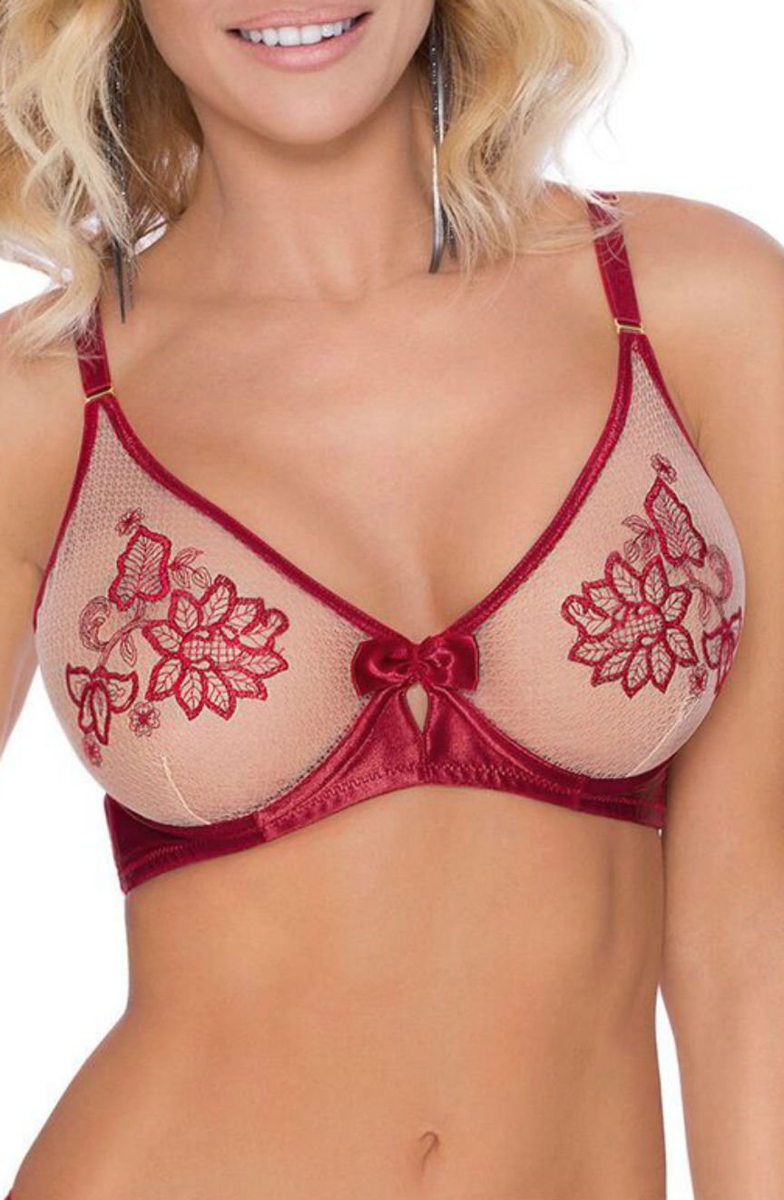 Roza Mehendi Claret Satin Soft Cup Bra