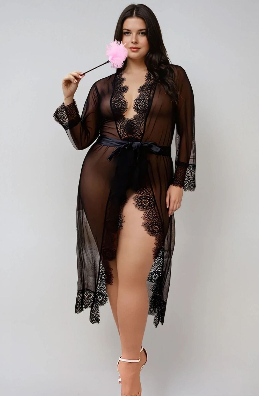 YesX Lacey Black Lace Robe - view 2
