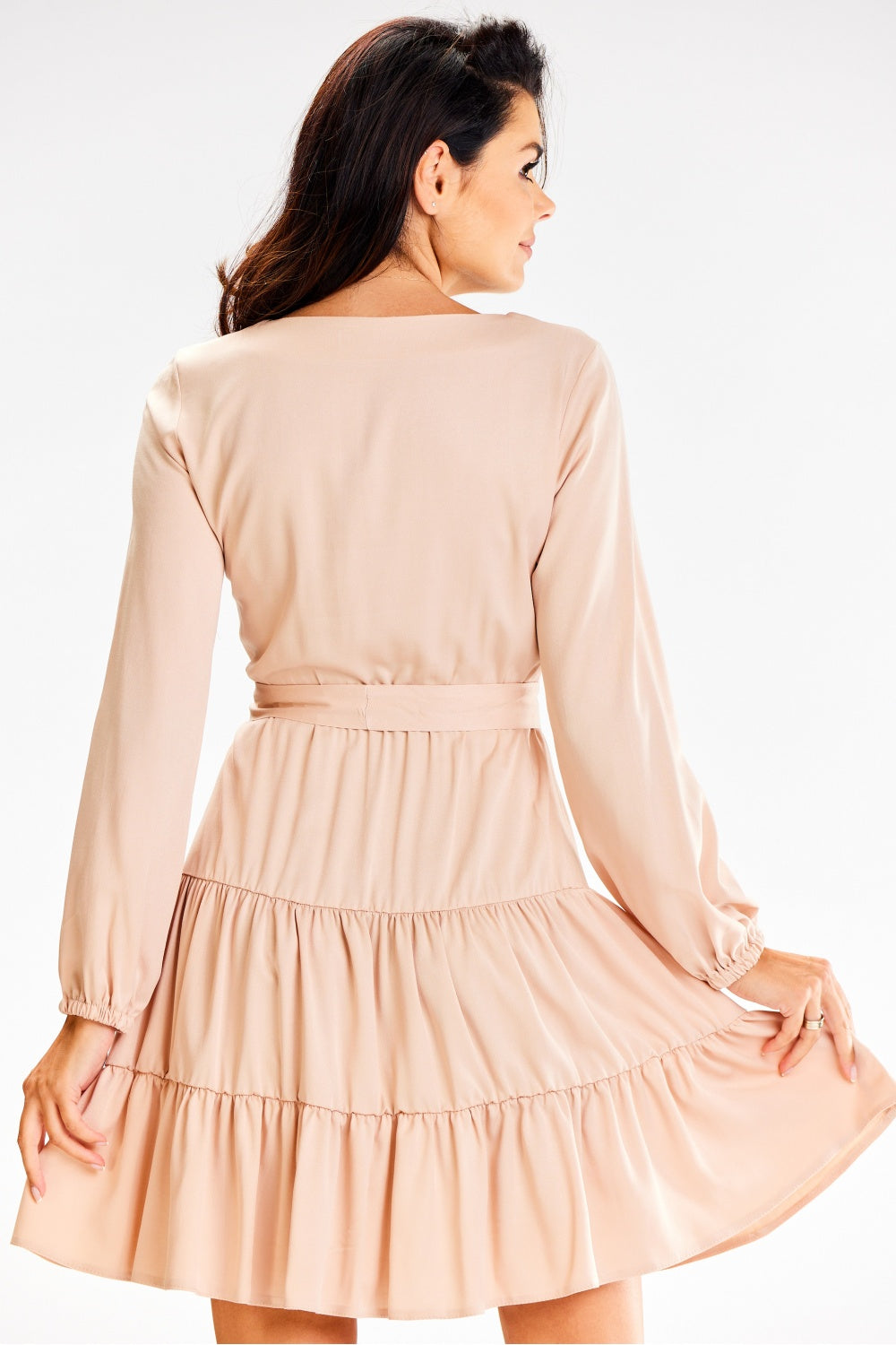 Awama Beige Flared Long Sleeve Dress - view 3