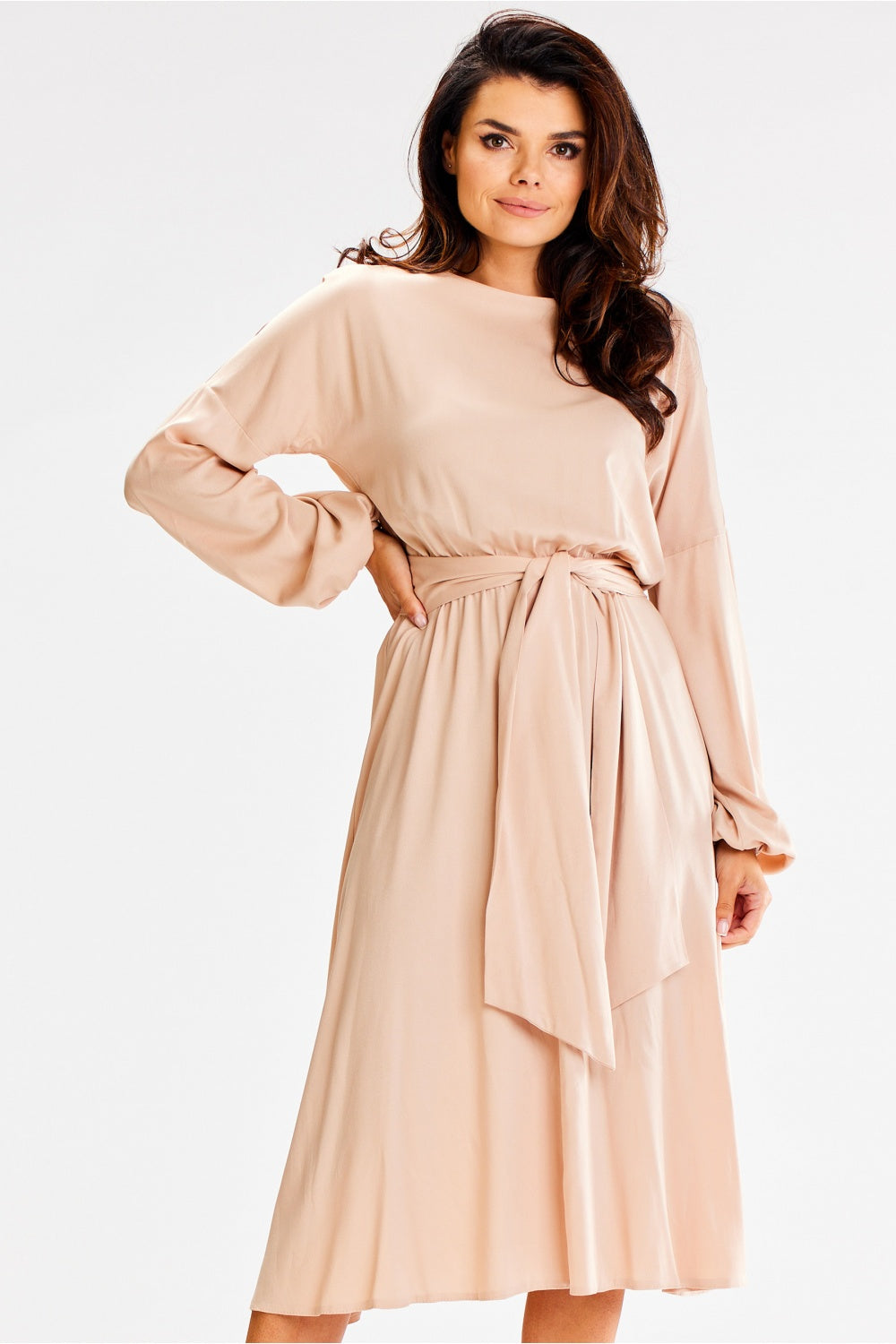 Awama Beige Bodycon Long Sleeve Dress