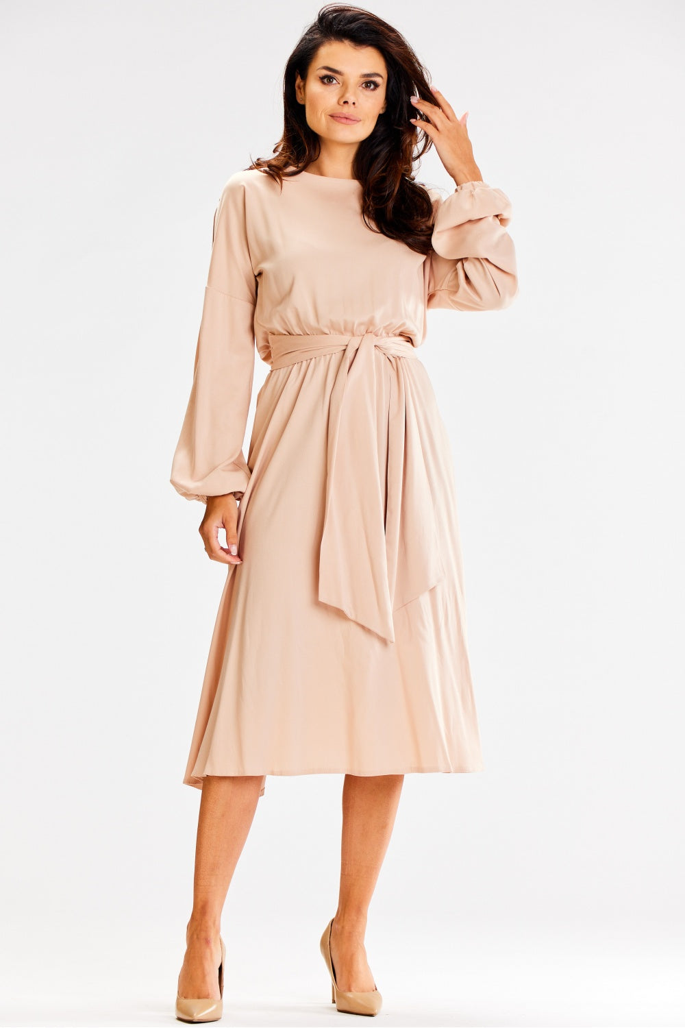 Awama Beige Bodycon Long Sleeve Dress - view 2