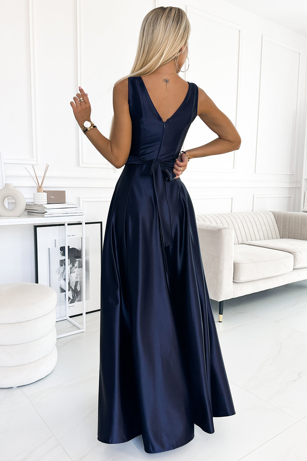 Numoco Cindy Navy Satin Maxi Dress - view 2