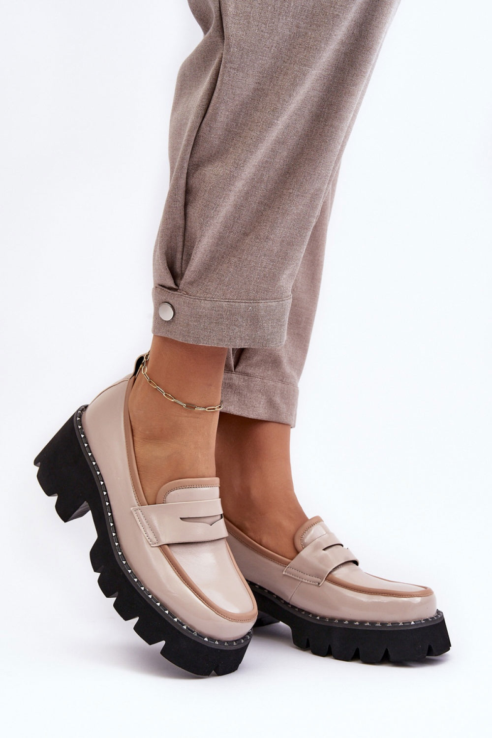 Step In Style Beige Faux Leather Platform Moccasins - view 2