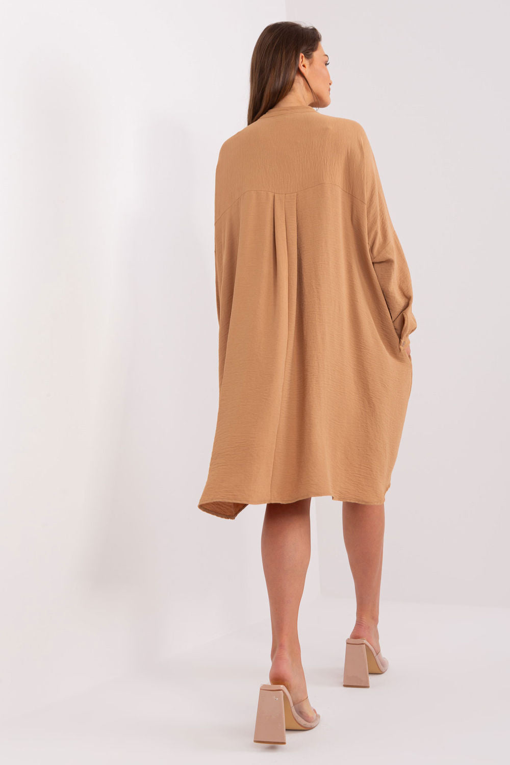 Italy Moda Camel Button Front Long Sleeve Dress - view 3